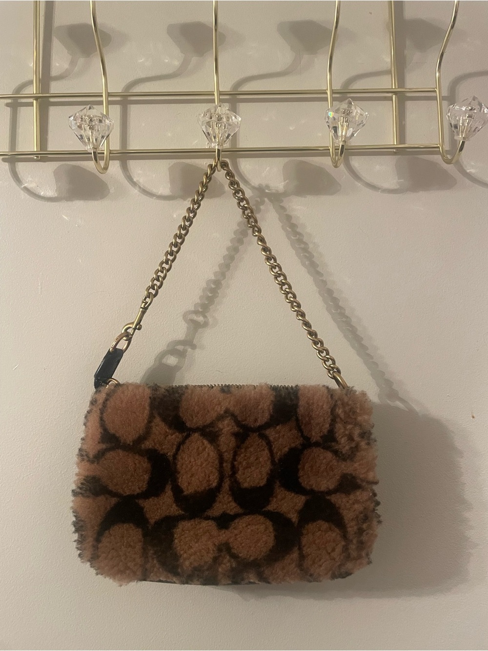 Coach X Jennifer Lopez (Jlo)  Brown Shearling Logo Chain Crossbody